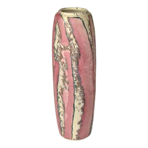 Signed Tall Incised Glazed Ceramic Studio Piece Pink Vase Mid-Century Modern 1970s