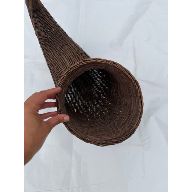 Traditional Vintage Large Wicker Cornucopia Basket For Sale - Image 3 of 5