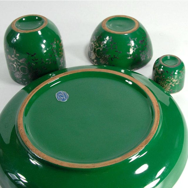 Silver Overlay Green Ceramic Set from C&P Firenze, Italy, 1950s, Set of 4 For Sale - Image 10 of 12