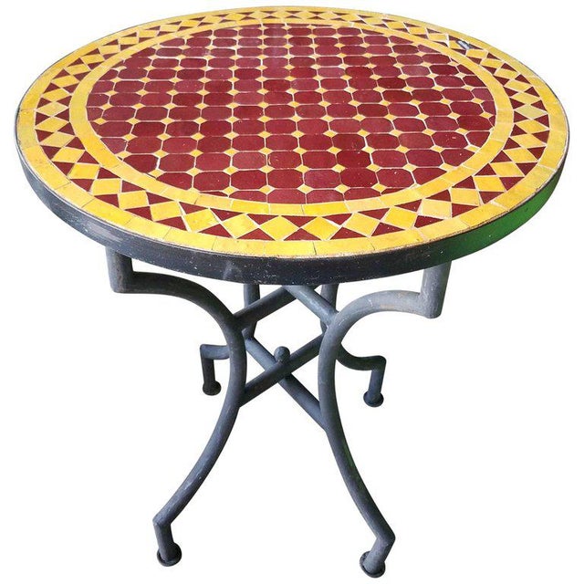 Metal 24" Burgundy / Yellow Moroccan Mosaic Table - Cr4 For Sale - Image 7 of 7
