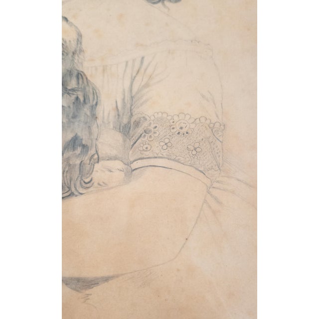 19th Century English or American Pencil Portrait Drawing of a Girl and Her Dog For Sale - Image 12 of 17