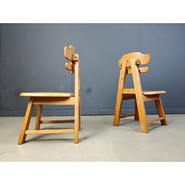 1960s Vintage Brutalist Dutch Oak Dining Chairs, 1960s, Set of 4 For Sale - Image 5 of 14