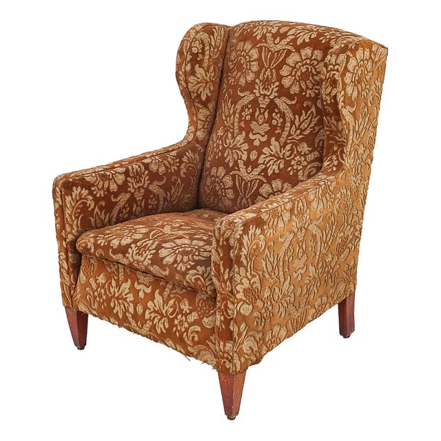 Silk Velvet Lounge Chair, 1900s For Sale