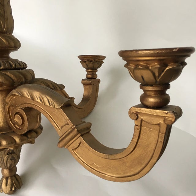 Gold Antique Italian Carved Giltwood Chandelier With Timeworn Gilding, Late 19th Century For Sale - Image 8 of 10