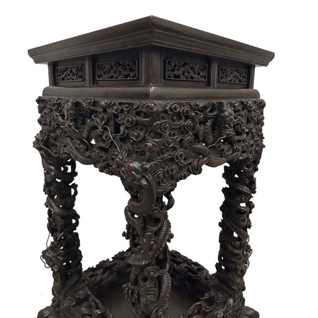 Asian Early 20th Century Extraordinary Antique Carved Hardwood Dragon Stand For Sale - Image 3 of 12