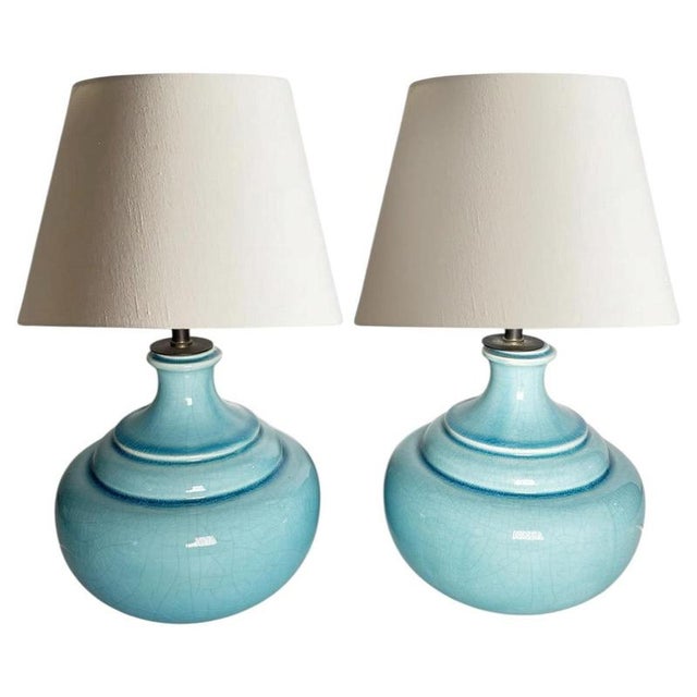 Vintage Blue Ceramic Table Lamps, France, 1970s, Set of 2 For Sale - Image 13 of 13