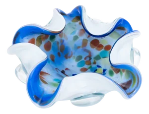 Vintage Murano Glass Bowl with Blue Trim