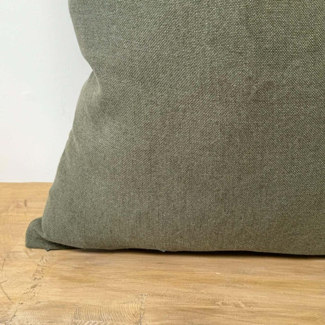 Traditional Belgian Linen Pillow in Forest With Insert For Sale - Image 3 of 5