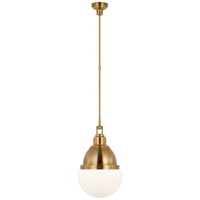 Bernard 14" Pendant in Hand-Rubbed Antique Brass with White Glass Designer: Amber Lewis Fixture Height: 23.5" Min. Custom...