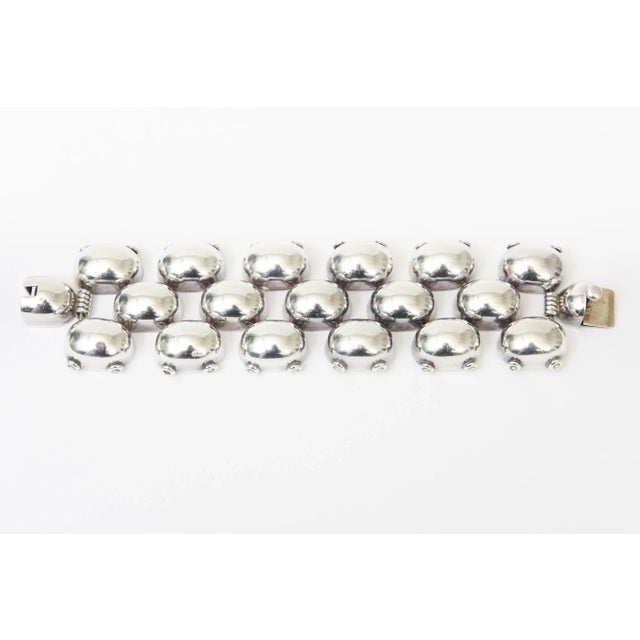 This fabulous wide vintage sterling silver linked cuff bracelet with half rounded balls in rows is stunning.Hallmarks are...