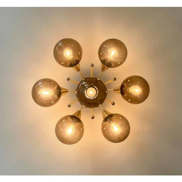 21st Century Chamomile Natural Brass Smoky Globe Flush Mount by Fabio LTD For Sale - Image 6 of 6