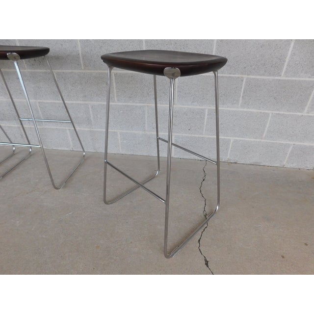 Laine Barstools by Dafne Koz for Bernhardt - Set of 4 feature Stainless Steel Base, Walnut Seat Original Good Condition,...
