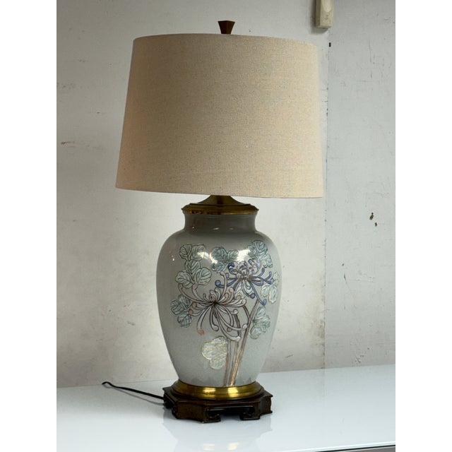 Asian Chinoiserie Floral Ceramic Table Lamp, Late 20th Century For Sale - Image 3 of 12