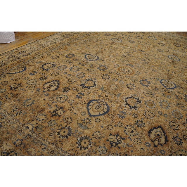 Luxurious Beige Background With Special Allover-Floral Design Antique Persian Kirman Rug For Sale - Image 4 of 12