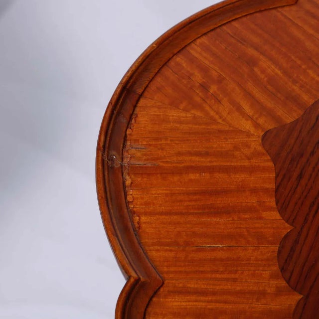 Early 20th Century Heron Satinwood Marquetry Scalloped Triple Pedestal Side Tables - a Pair For Sale - Image 12 of 13