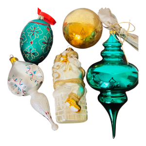 Set of 5 Vintage Lot Large Christmas Ornaments Santa