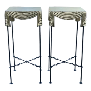 Wrought Iron Draped Gold Giltwood Pedestals - a Pair