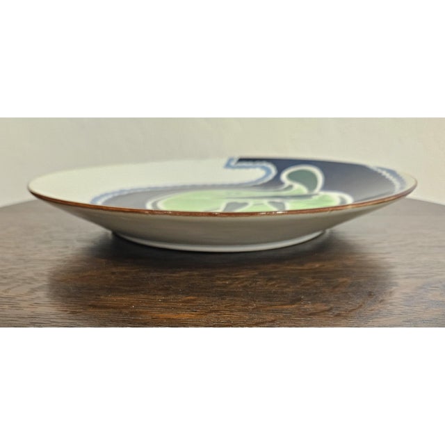 Vintage 1960s Japanese Studio Pottery Ceramic Serving Platter Wall Hanging Bamboo Leaves For Sale In Monterey, CA - Image 6 of 10
