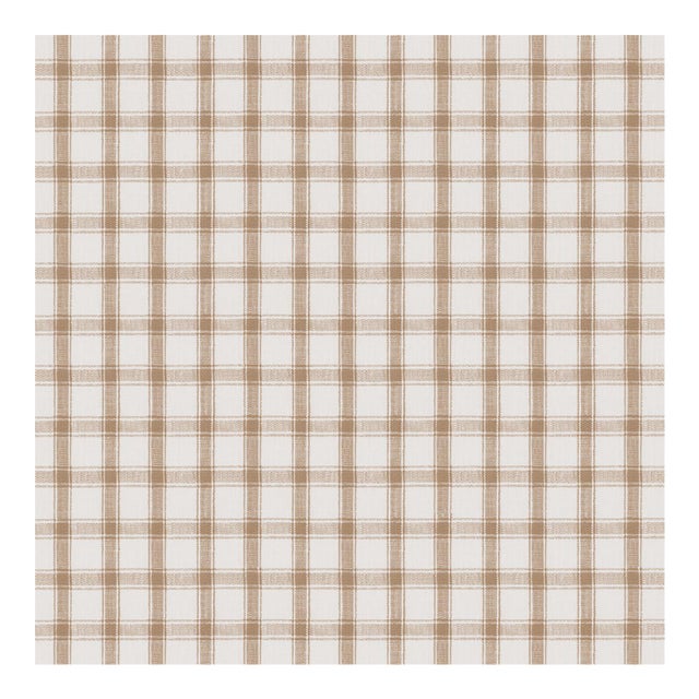 Schumacher Crawford Linen Check Fabric in Neutral For Sale