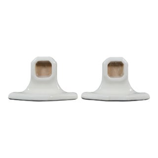 Pair of Vintage European White Ceramic Towel Bar Brackets For Sale