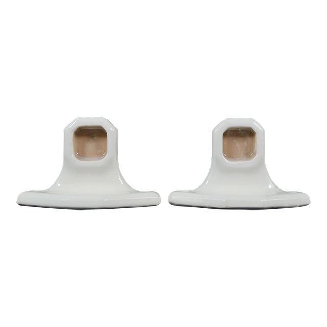 Pair of Vintage European White Ceramic Towel Bar Brackets For Sale
