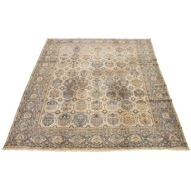 Tan Tan Antique Persian Kerman Wool Rug With Allover Pattern For Sale - Image 8 of 10