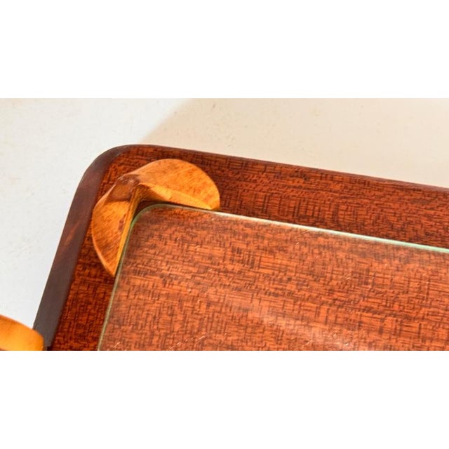 French Wooden Cheese Tray with Glass Plate and Knife Slot, 1970s For Sale - Image 6 of 12