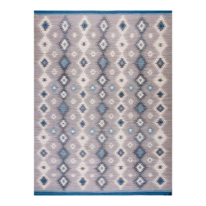 2000s Gray Blue Diamond Modern Contemporary Navajo Rug 9' X 12' Flatwoven Wool Carpet