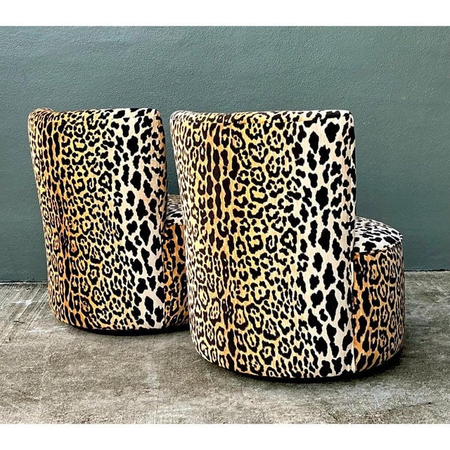 Vintage Leopard Velvet Swivel Chairs For Sale - Image 4 of 12