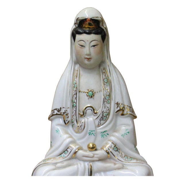 Chinese Small Handmade Ceramic Sitting Kwan Yin Statue Chairish