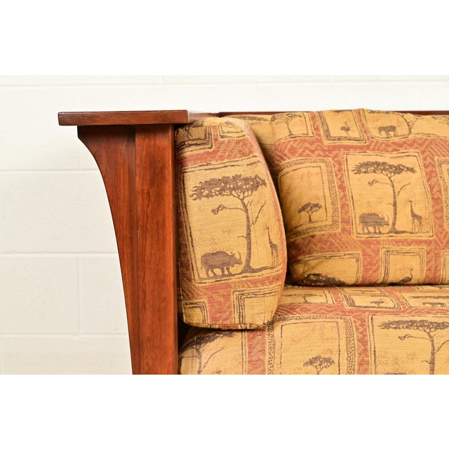 Wood Stickley Mission Arts and Crafts Cherry Wood Prairie Spindle Settle Sofa For Sale - Image 7 of 15