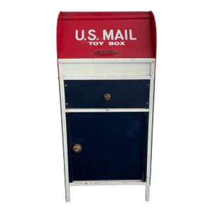 Mid 20th Century Red, White and Blue U.S. Mail Toy Box Storage Cabinet
