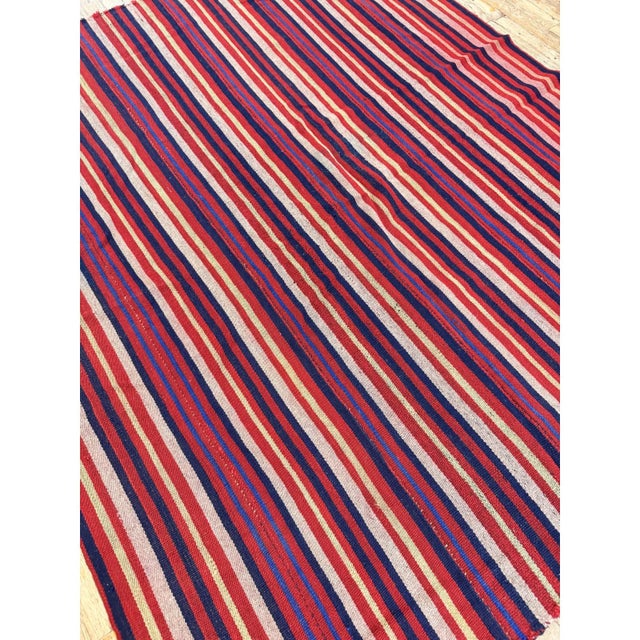1950s Mid Century Modern Multicolor Geometric Turkish Kilim Flatweave Wool Small Rug For Sale - Image 5 of 5
