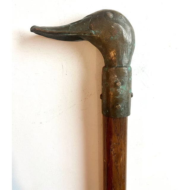 Figurative Antique Handcrafted Copper Duck Head Handle Walking Cane For Sale - Image 3 of 11