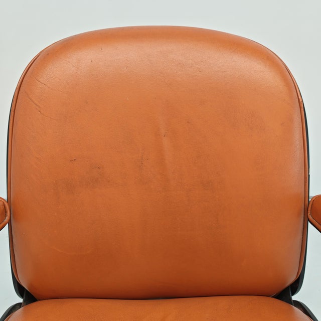 MIM Executive Chair with Wheels in Cognac Leather and Wood, 1970s For Sale - Image 14 of 18