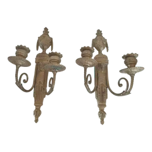 19thc Antique French Louis XVI / Neoclassic Bronze Candle Hollder Wall Sconces a - Pair