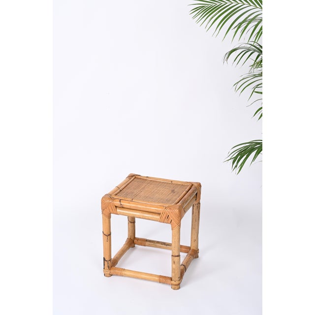 Mid-Century Italian Cube Side Table in Bamboo and Rattan, 1970s For Sale - Image 9 of 16