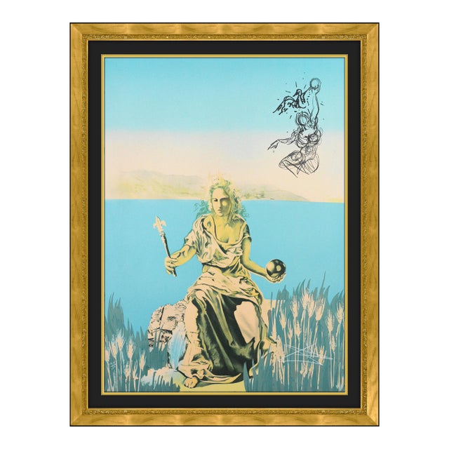 1974 Coronation of Gala Surrealism Blue Lithograph Salvador Dalí For Sale