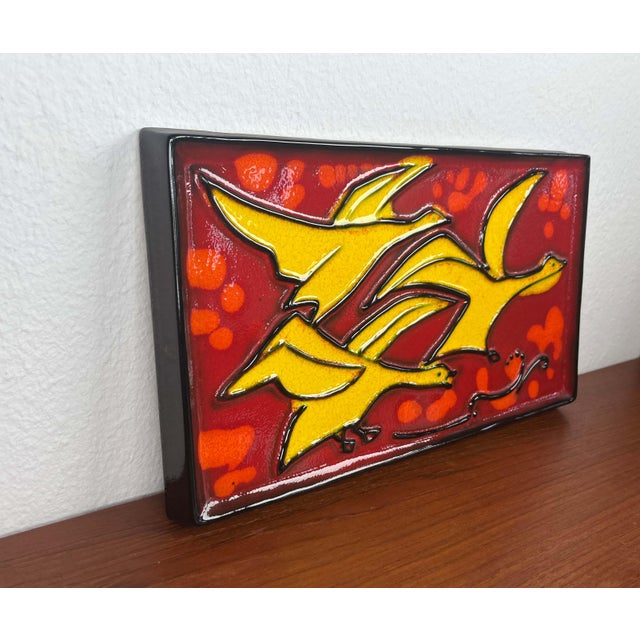 Mid-Century Modern West German Pottery WGP Wall Plate with Red and Yellow Bird Decor, 1970s, 1960s For Sale - Image 15 of 15