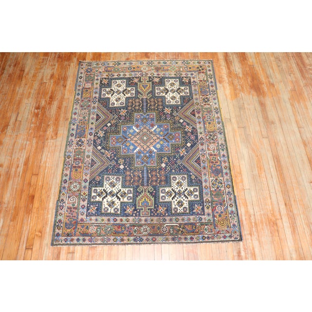 Vintage Navy Persian Square Accent Rug - 5'2" x 6'2" For Sale - Image 4 of 9