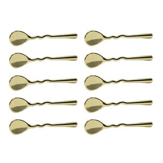 Set of 10 Polished Brass Spoon Shaped Cabinet Pulls For Sale