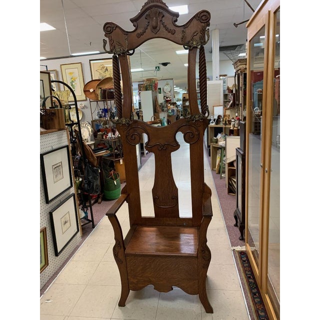 Late 19th Century 1900s Hall Tree With Original Brass Hooks, Mirror & Storage For Sale - Image 5 of 9