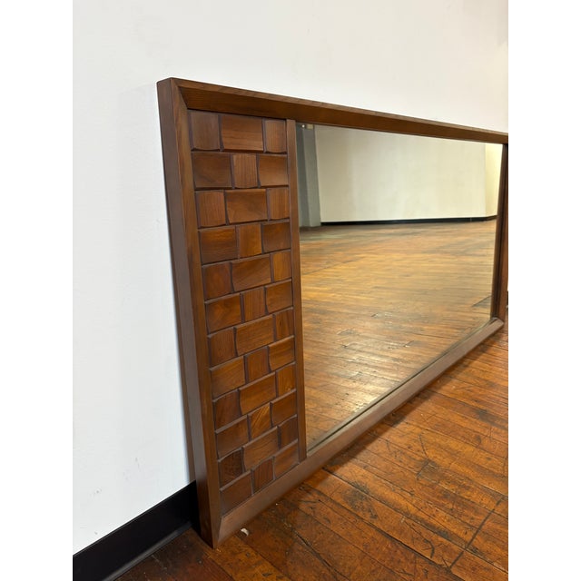 Mid-Century Brutalist Walnut Monumental Wall Mirror For Sale In Boston - Image 6 of 7