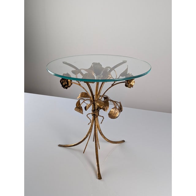 Mid-Century Modern Gilt Metal Floral Rose Side Table, 1970s For Sale - Image 6 of 18