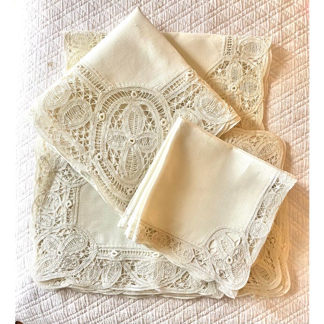 Antique Battenberg Tape Lace Tablecloth, 8 Placemats, Runner and 8