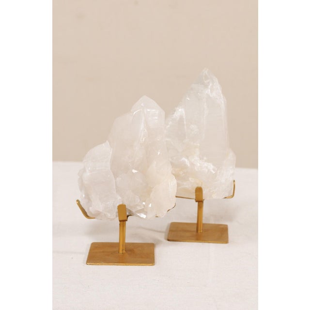 Metal Pair of Quartz Crystals on Golden Stands For Sale - Image 7 of 9