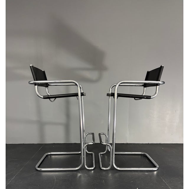 Italian Bauhaus Tubular Chrome High Bar Stools, 1970s, Set of 2 For Sale - Image 12 of 18