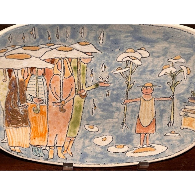 Late 20th Century Gerry Wallace Studio Pottery Hand Built Porcelain Oval Platter Whimsical Art For Sale - Image 4 of 5