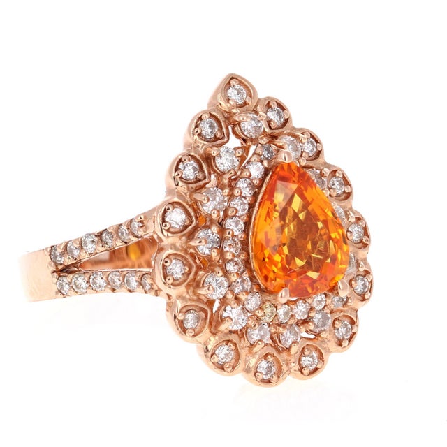 Contemporary 3.02 Carat Orange Sapphire Diamond Rose Gold Ring, Size 7 For Sale - Image 3 of 11