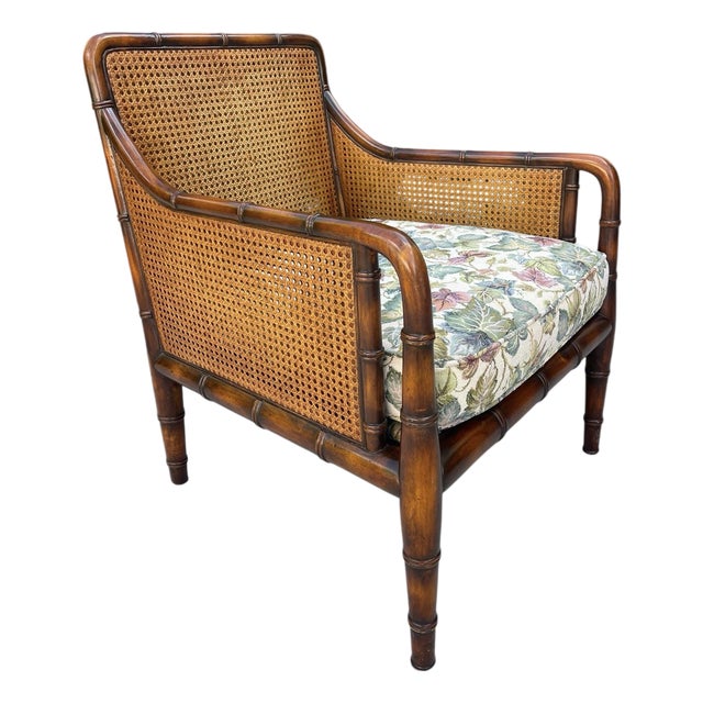 Vintage Sherrill Faux Bamboo & Double Cane Lounge Chair – Made in Usa For Sale